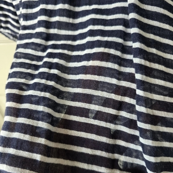 J Crew Sheeer Blouse  Medium Women Navy Blue White Striped Cotton See Thru - Picture 12 of 13